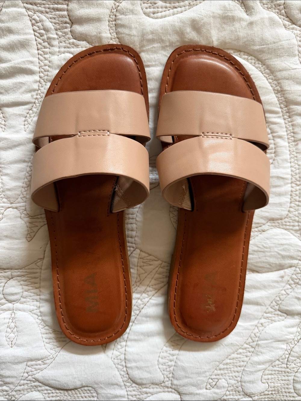 MIA Blush Tan Double-Strap Slide Sandals size 6.5